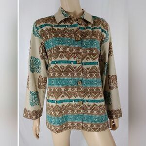 Vtg WestEnd M PasleyPrint EthnicMlticlrd LngslvLinenBlendButtonUp Women Cardigan